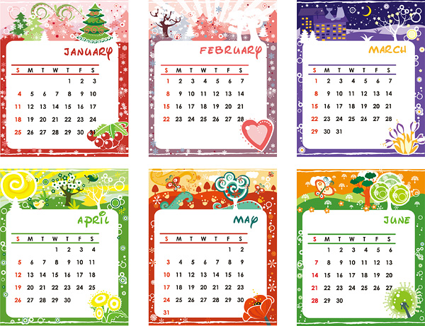 free vector Lovely calendar template vector material
